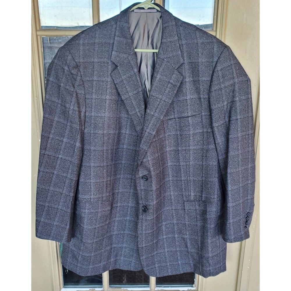 Hickey Freeman Mens Gray Custom Surgical Cuffs Plaid Wool 2 Button Blazer 51 R
